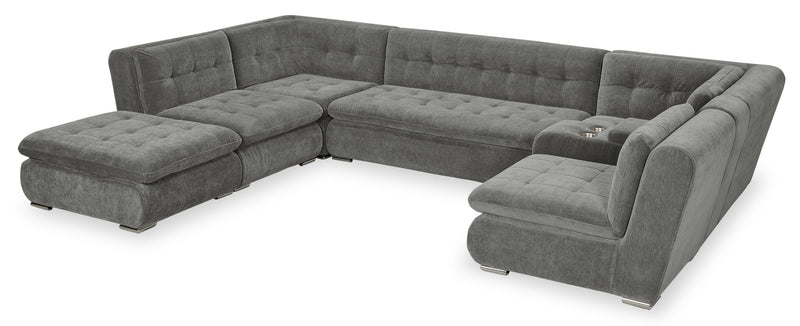 Scott Living Plaza Modular 7-Piece Fabric Sectional with Storage Console and Dual Cupholders - Grey