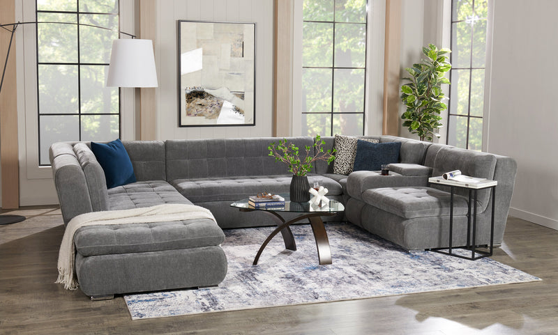 Scott Living Plaza Modular 7-Piece Fabric Sectional with Storage Console and Dual Cupholders - Grey