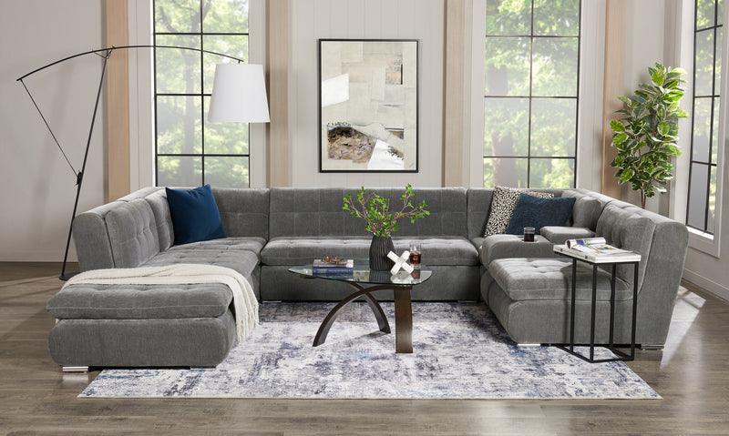 Scott Living Plaza Modular 7-Piece Fabric Sectional with Storage Console and Dual Cupholders - Grey