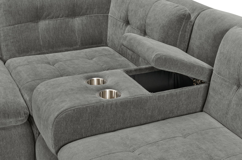 Scott Living Plaza Modular 7-Piece Fabric Sectional with Storage Console and Dual Cupholders - Grey