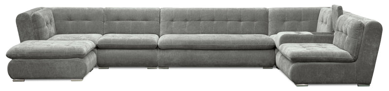 Scott Living Plaza Modular 7-Piece Fabric Sectional with Storage Console and Dual Cupholders - Grey