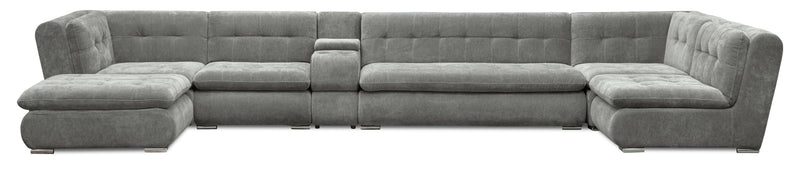 Scott Living Plaza Modular 7-Piece Fabric Sectional with Storage Console and Dual Cupholders - Grey