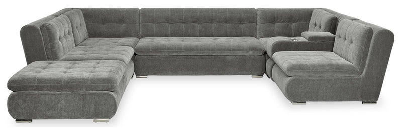 Scott Living Plaza Modular 7-Piece Fabric Sectional with Storage Console and Dual Cupholders - Grey