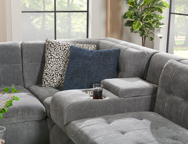 Scott Living Plaza Modular 7-Piece Fabric Sectional with Storage Console and Dual Cupholders - Grey