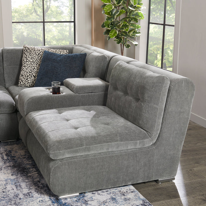 Scott Living Plaza Modular 7-Piece Fabric Sectional with Storage Console and Dual Cupholders - Grey