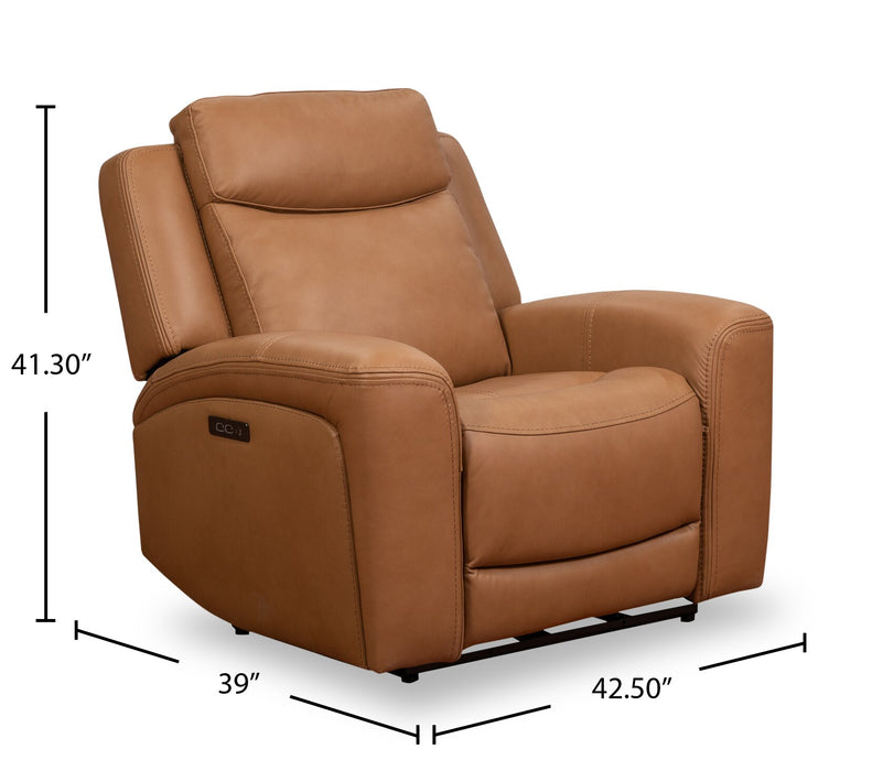 Scott Living Prescott 42.5\" Genuine Leather Power Reclining Chair with Power Headrest - Butternut Brown