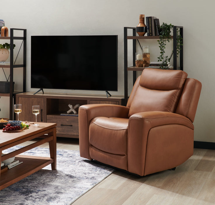 Scott Living Prescott 42.5\" Genuine Leather Power Reclining Chair with Power Headrest - Butternut Brown