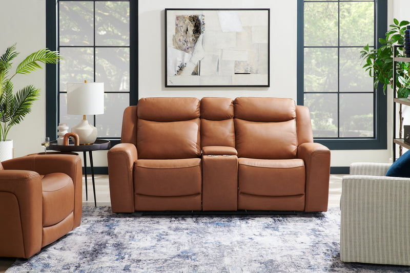 Scott Living Prescott 79\" Genuine Leather Power Reclining Loveseat with Power Headrests - Butternut Brown