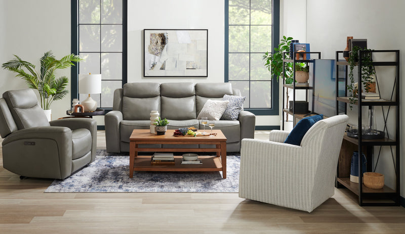 Scott Living Prescott 88.5\" Genuine Leather Power Reclining Sofa with Power Headrests - Grey