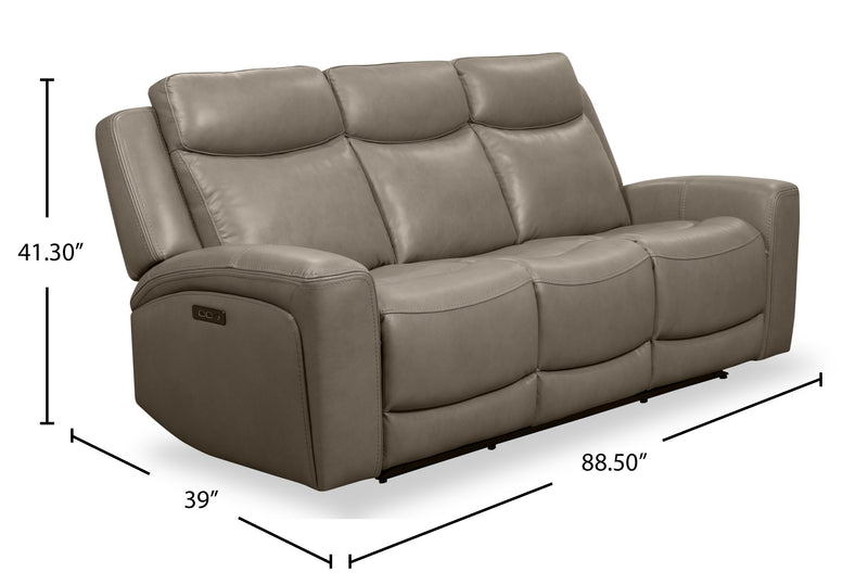 Scott Living Prescott 88.5\" Genuine Leather Power Reclining Sofa with Power Headrests - Grey