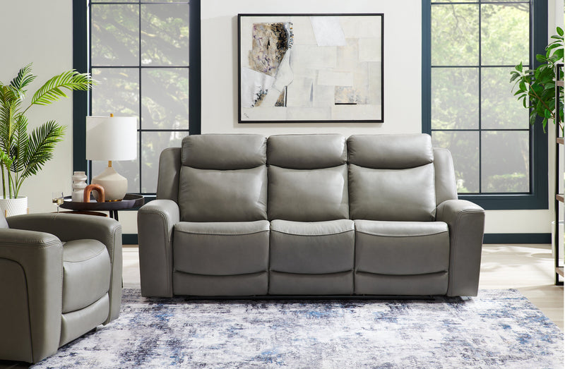 Scott Living Prescott 88.5\" Genuine Leather Power Reclining Sofa with Power Headrests - Grey