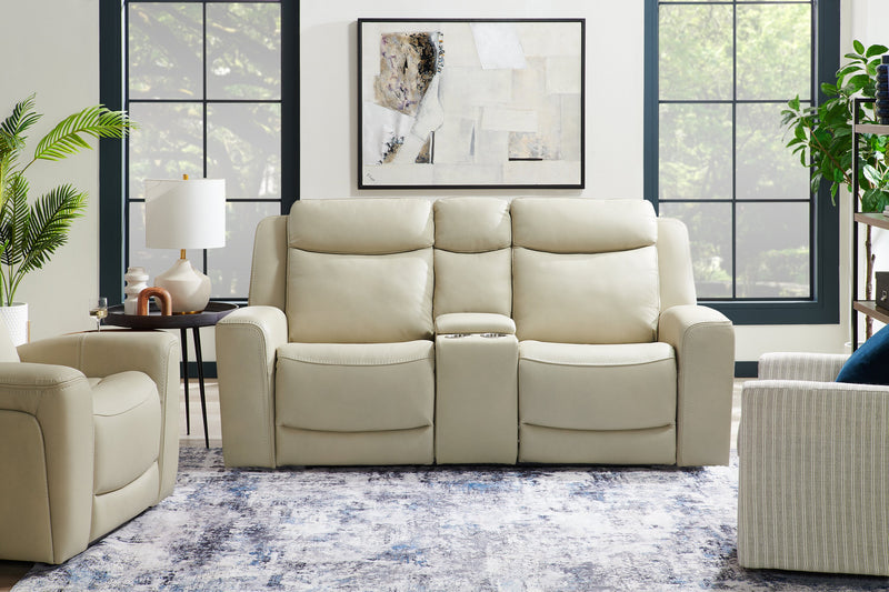 Scott Living Prescott 79\" Genuine Leather Power Reclining Loveseat with Power Headrests - Platinum Grey