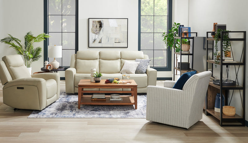 Scott Living Prescott 88.5\" Genuine Leather Power Reclining Sofa with Power Headrests - Platinum Grey