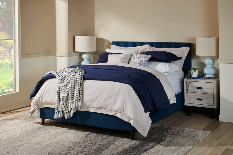 Kort & Co. Rain Upholstered Platform Bed in Blue Fabric, Tufted - Queen Size
