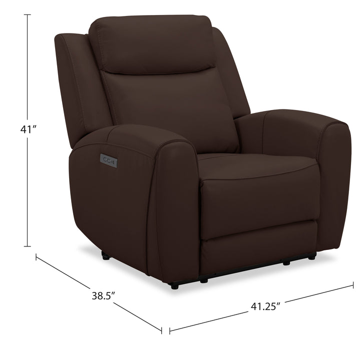 Reign 41.25\" Top-Grain Genuine Leather Power Reclining Chair with USB Port - Silverado Chocolate Brown