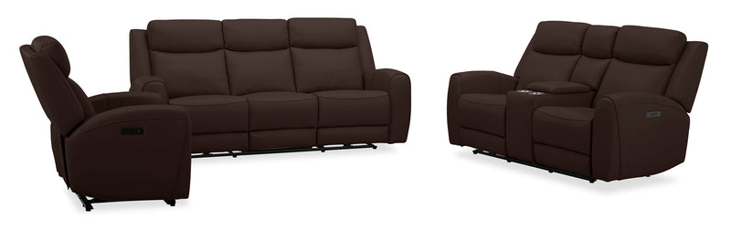 Reign 78\" Top-Grain Genuine Leather Power Reclining Loveseat with Console - Silverado Chocolate Brown