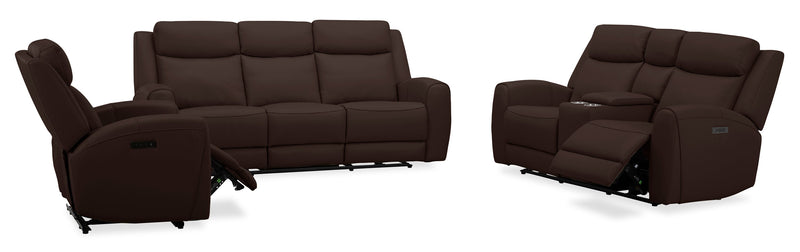 Reign 78\" Top-Grain Genuine Leather Power Reclining Loveseat with Console - Silverado Chocolate Brown