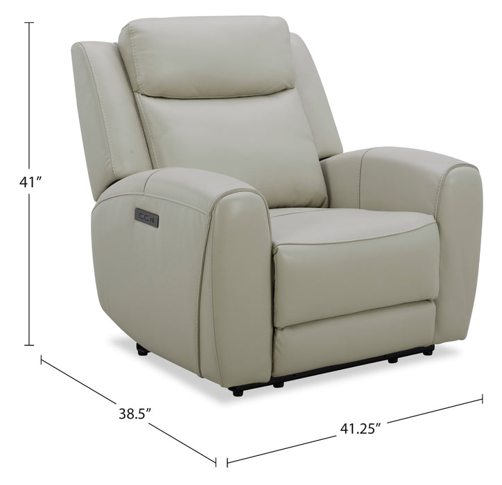 Reign 41.25\" Top-Grain Genuine Leather Power Reclining Chair with USB Port - Deltona Moonshine Taupe