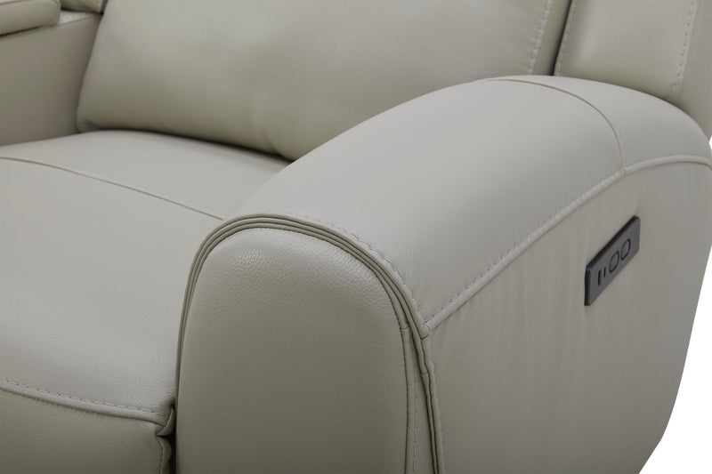 Reign 78\" Top-Grain Genuine Leather Power Reclining Loveseat with Console - Deltona Moonshine Taupe