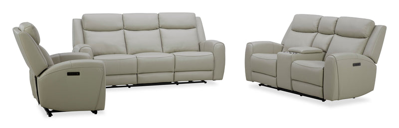 Reign 78\" Top-Grain Genuine Leather Power Reclining Loveseat with Console - Deltona Moonshine Taupe