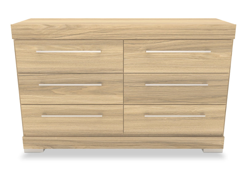 Riley 6pc Bedroom Set with Panel Bed, Dresser, Mirror & Nightstand, Made in Canada, Natural - Full Size