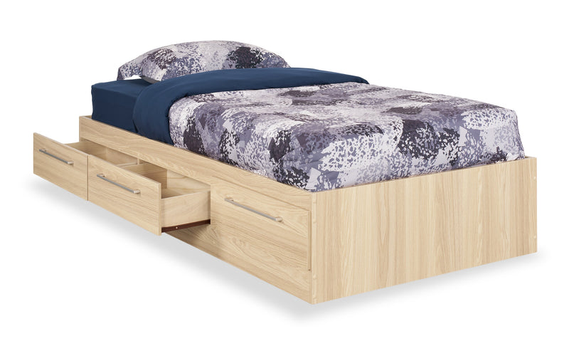 Riley Mates Bed with 3-Drawer Storage for Kids, Made in Canada, Natural - Twin Size