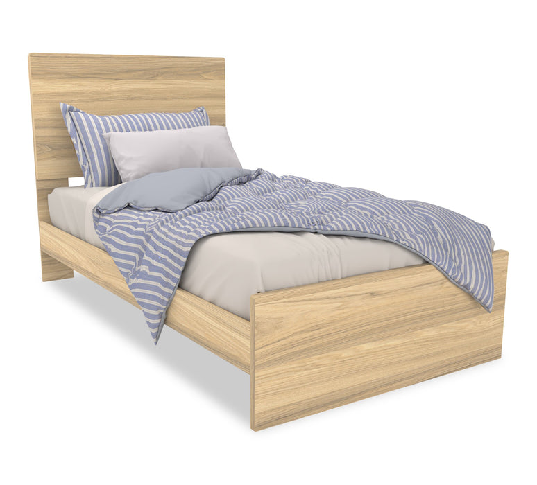 Riley 6pc Bedroom Set with Panel Bed, Dresser, Mirror & Nightstand, Made in Canada, Natural - Twin Size