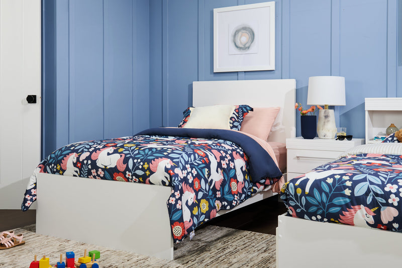 Riley Panel Bed with Headboard & Frame for Kids, Made in Canada, White - Twin Size