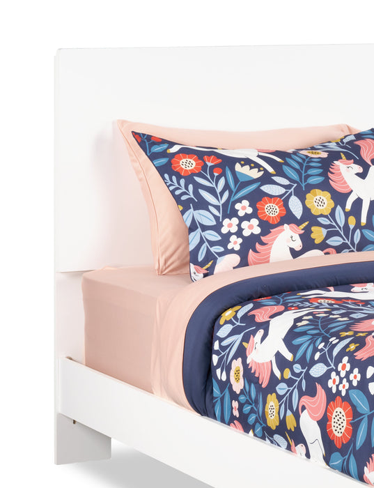 Riley Panel Bed with Headboard & Frame for Kids, Made in Canada, White - Twin Size