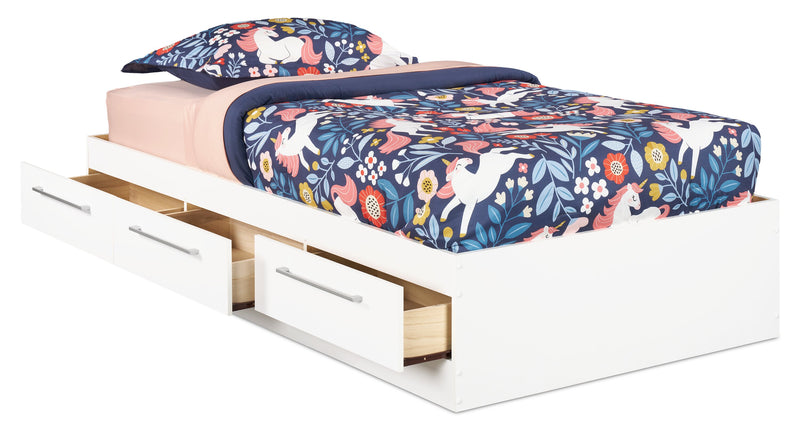 Riley Mates Bed with 3-Drawer Storage for Kids, Made in Canada, White - Twin Size