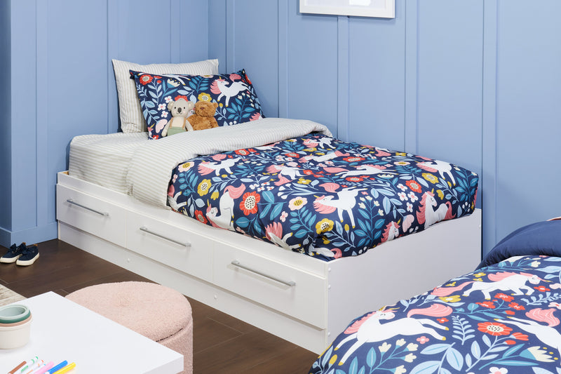 Riley Mates Bed with 3-Drawer Storage for Kids, Made in Canada, White - Twin Size