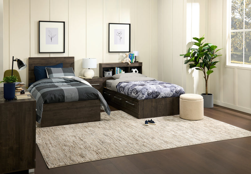 Riley Mates Bed with Bookcase Headboard Set for Kids, Made in Canada, Grey - Twin Size