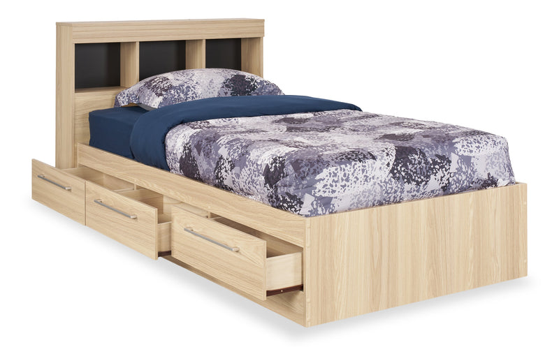 Riley Mates Bed with Bookcase Headboard Set for Kids, Made in Canada, Natural - Twin Size