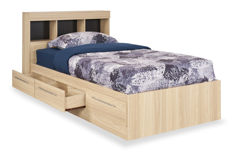 Riley Mates Bed with Bookcase Headboard Set for Kids, Made in Canada, Natural - Twin Size