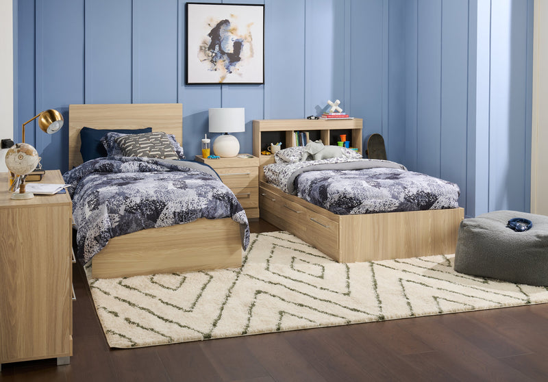 Riley Mates Bed with Bookcase Headboard Set for Kids, Made in Canada, Natural - Twin Size
