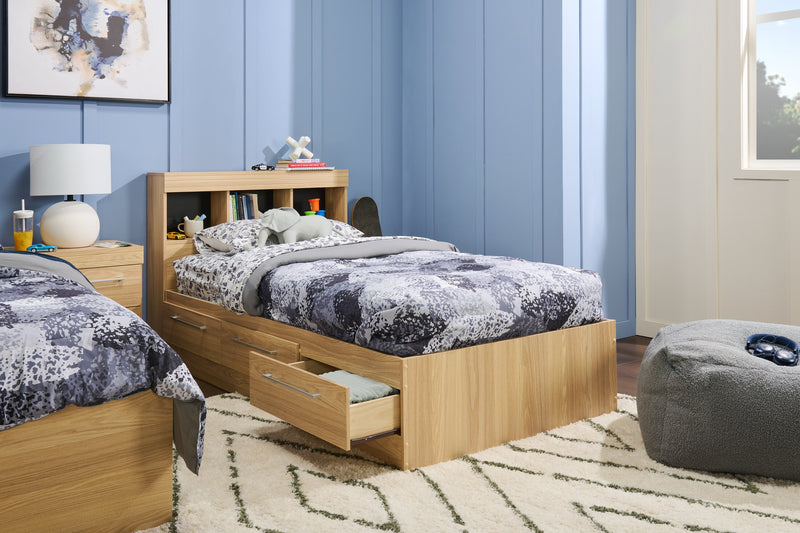 Riley Mates Bed with Bookcase Headboard Set for Kids, Made in Canada, Natural - Twin Size