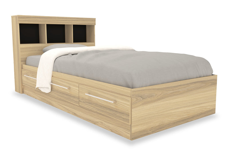 Riley Mates Bed 6pc Set with Bookcase Headboard, Dresser, Mirror & Nightstand, Natural - Twin Size