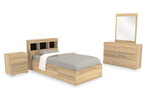 Riley Mates Bed 6pc Set with Bookcase Headboard, Dresser, Mirror & Nightstand, Natural - Twin Size