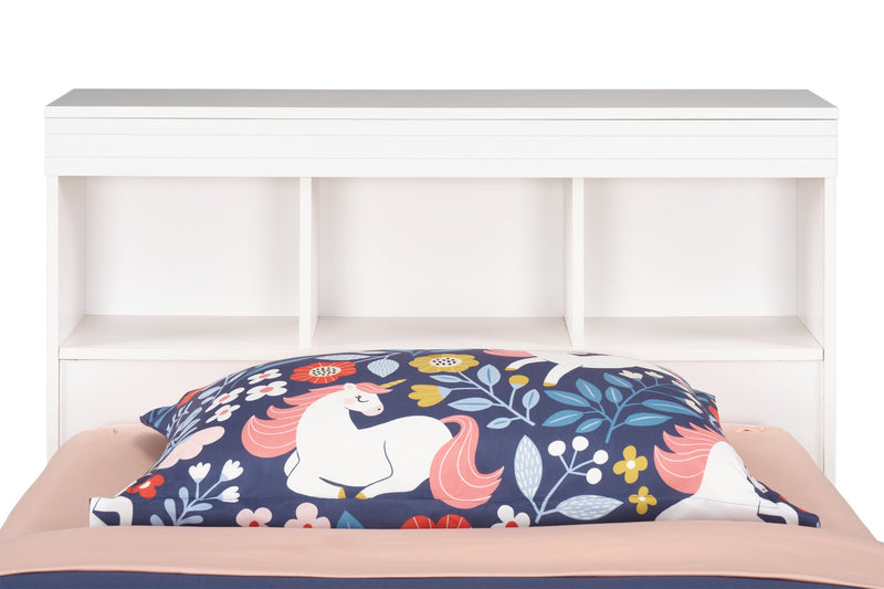Riley Mates Bed with Bookcase Headboard Set for Kids, Made in Canada, White - Twin Size