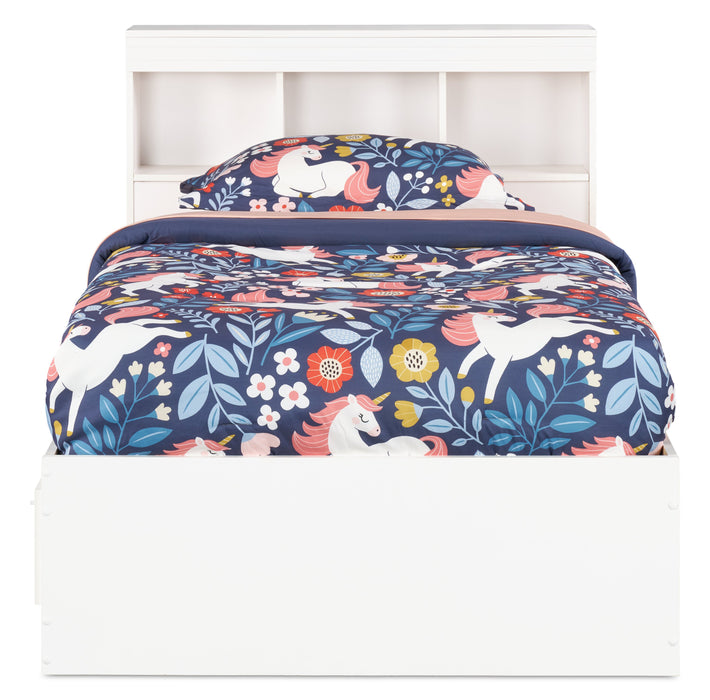 Riley Mates Bed with Bookcase Headboard Set for Kids, Made in Canada, White - Twin Size