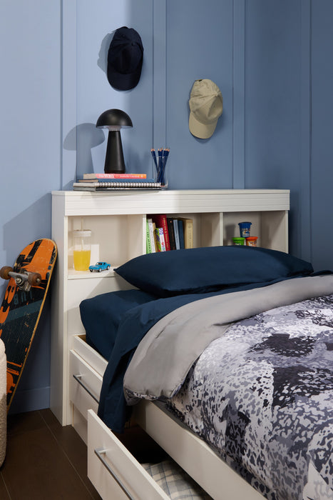 Riley Mates Bed with Bookcase Headboard Set for Kids, Made in Canada, White - Twin Size