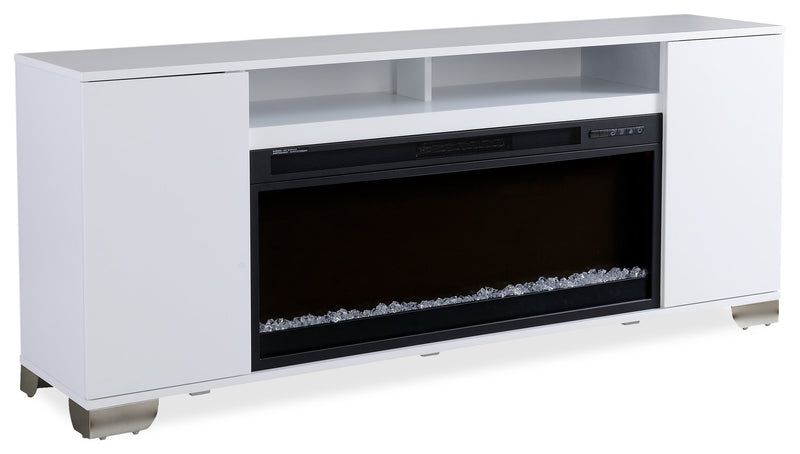 Robin 70\" Modern Electric Fireplace TV Stand with Storage and Cable Management for TVs up to 80\"- White