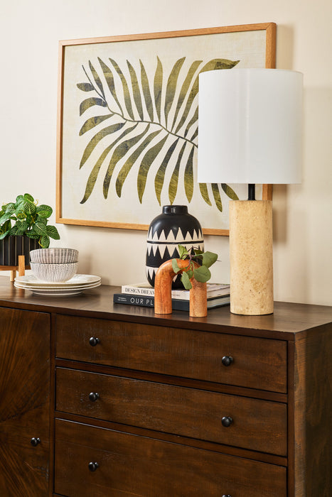 Rocco 25” Modern Stone Table Lamp - Natural Travertine