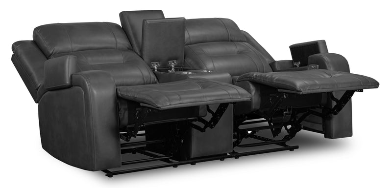 Ryker 72.24\" Faux Leather Power Reclining Loveseat with Storage Console and USB Ports - Grey
