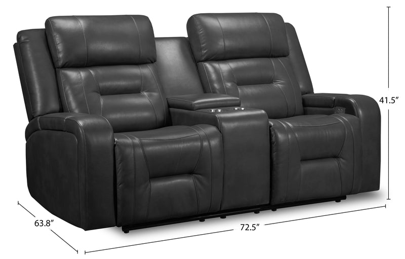 Ryker 72.24\" Faux Leather Power Reclining Loveseat with Storage Console and USB Ports - Grey