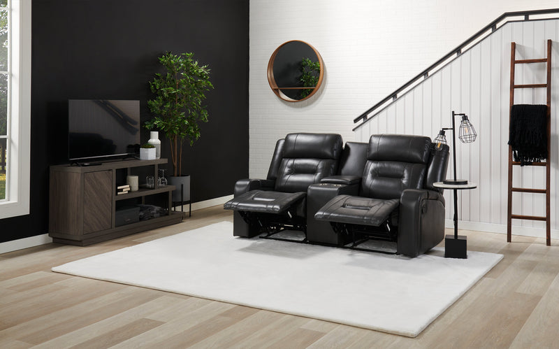 Ryker 72.24\" Leather-Look Fabric Reclining Loveseat with Storage Console - Grey