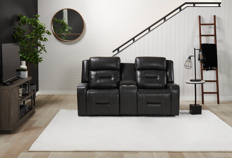 Ryker 72.24\" Leather-Look Fabric Reclining Loveseat with Storage Console - Grey