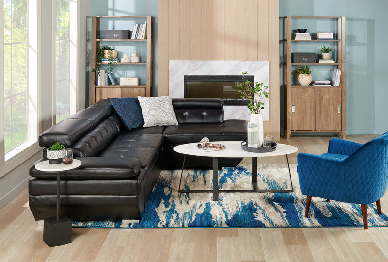 Sabrina 14\" Accent Table - Black with White Marble Look Top