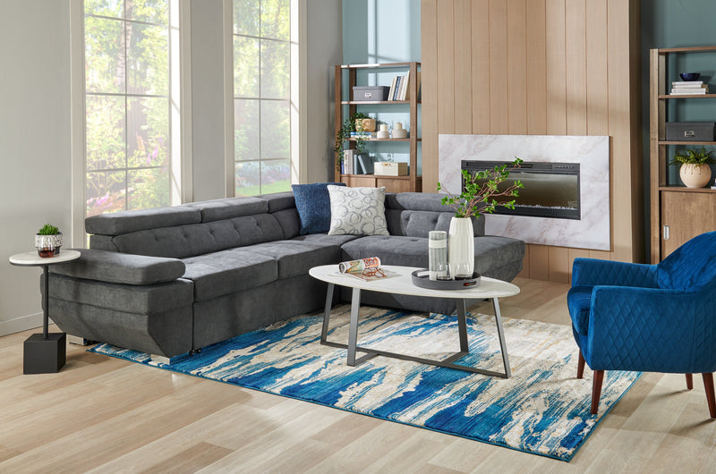 Sabrina 14\" Accent Table - Black with White Marble Look Top