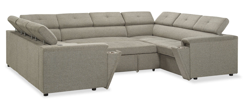 Savvy 3-Piece Linen-Look Fabric Sleeper Sectional with Adjustable Headrests - Grey